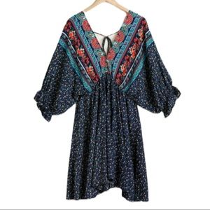Umgee V Neck Mixed Print Dress 3/4 Sleeves